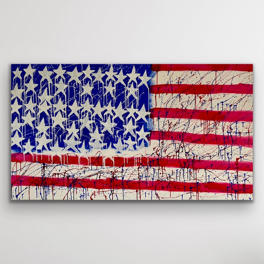 „Stars and stripes" Abstrakte Acryl Malerei auf Leinwand 100x200 cm
